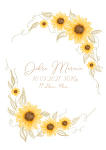 Personalised Birth Details Print - Sunflower